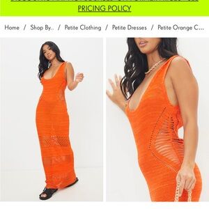 Petite Orange Crochet Plunged Maxi Dress